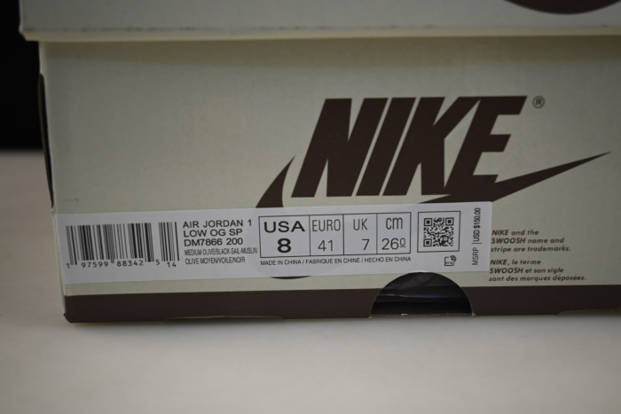 travis scott x air jordan 1 low og “medium olive” dm7866-200