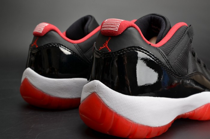 air jordan 11 retro low "bred" black/ red mens 528895-012